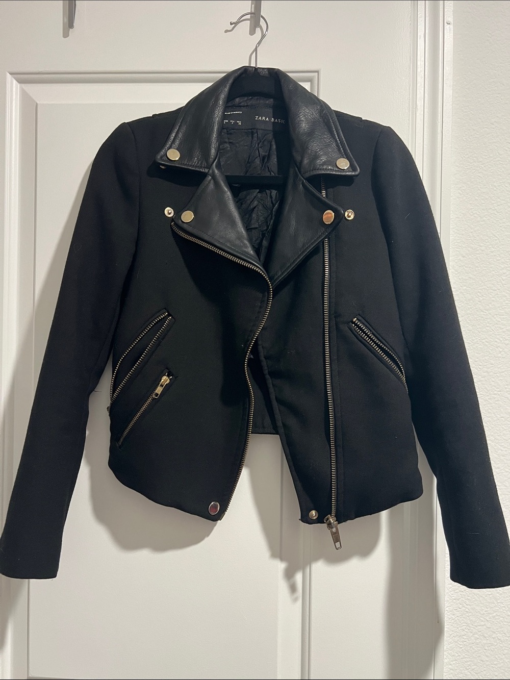 Zara Black Mixed-Media Moto Jacket